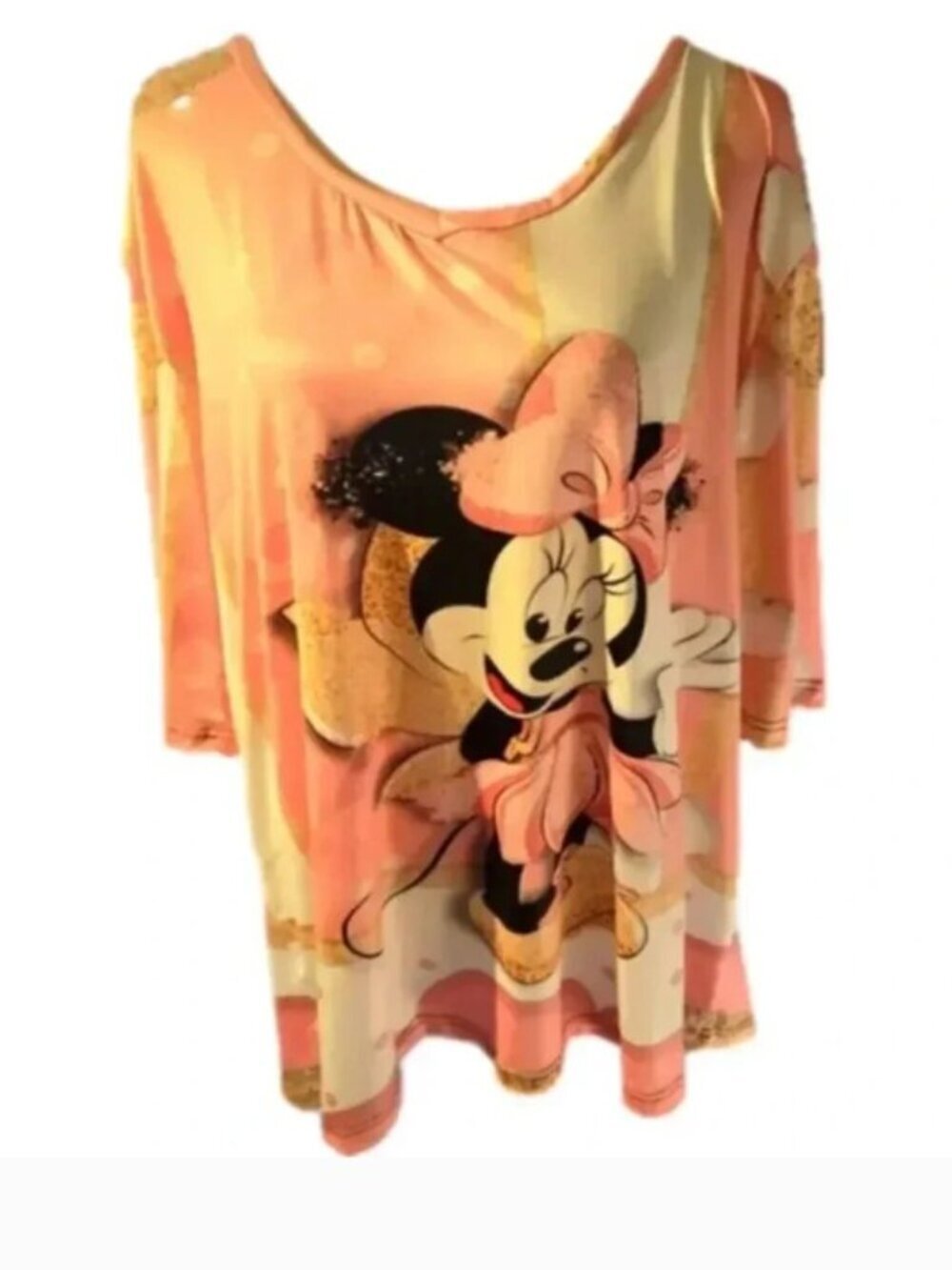 Minnie Mouse All Over Printed Pink Top Women's 5X Polka Dots and White Hearts - Picture 3 of 10